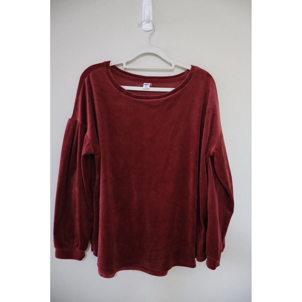 Velvet Holiday Cozy Old Navy Velour Blouse L Burgundy Puff Sleeve Scoop Neck